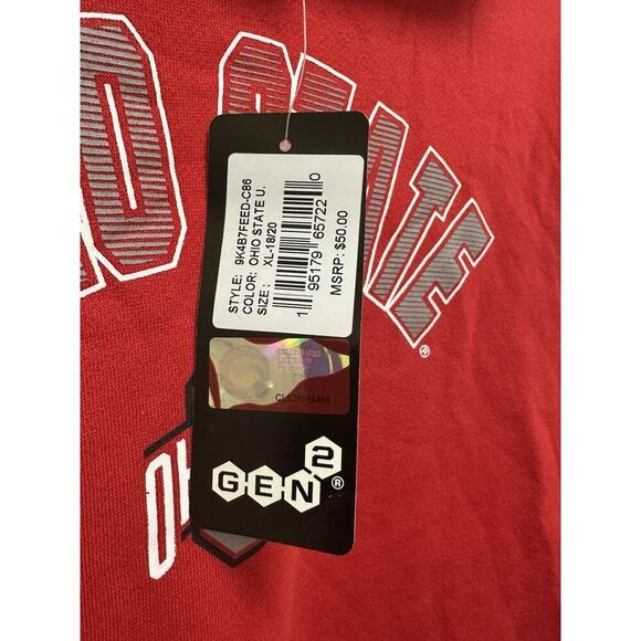 OSU Ohio State Buckeyes Hoodie Red NWT Sweatshirt Youth Sz XL Gen2 - Picture 4 of 6